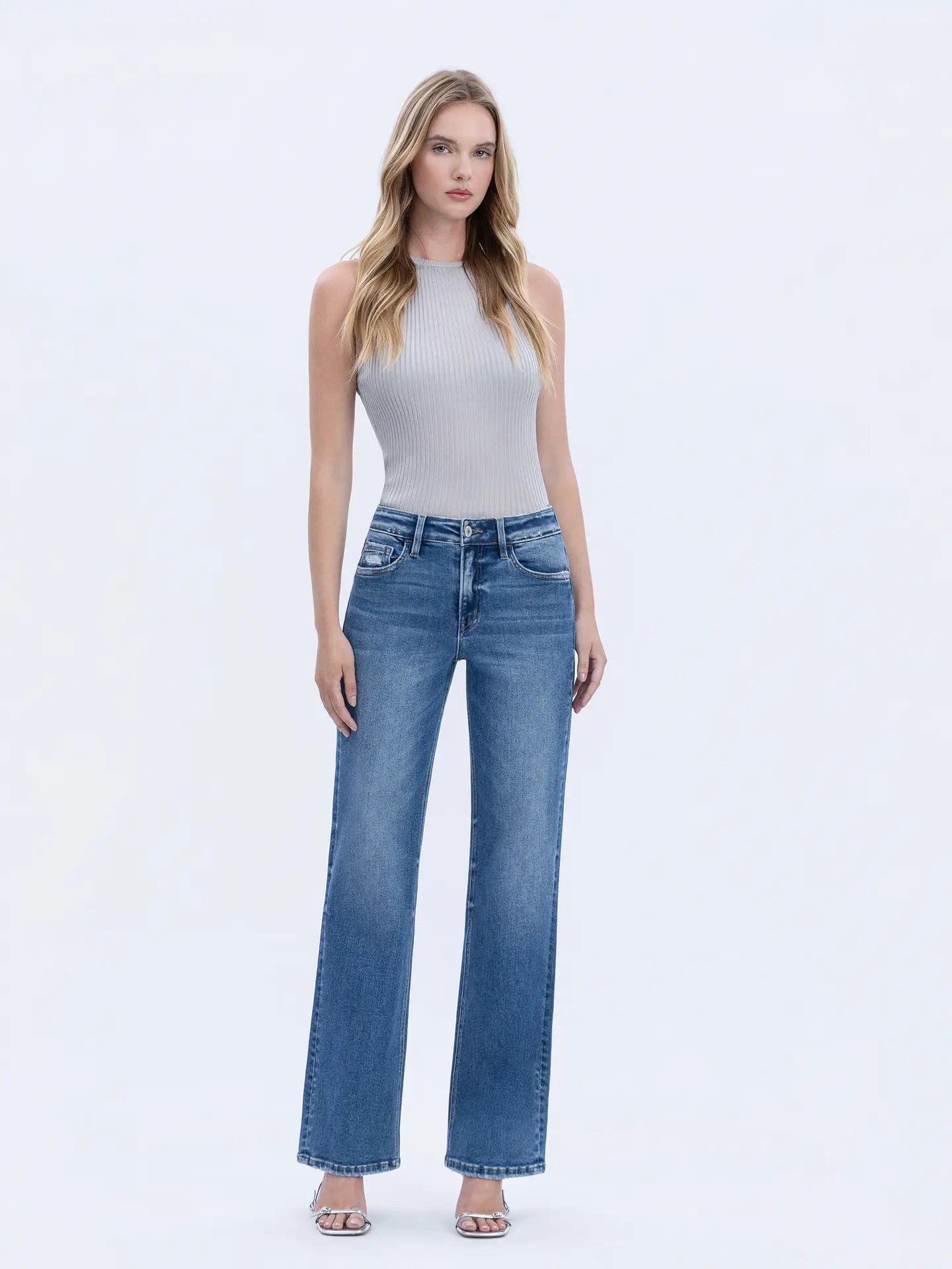 Jude High Rise Full Length Slim Wide Jeans