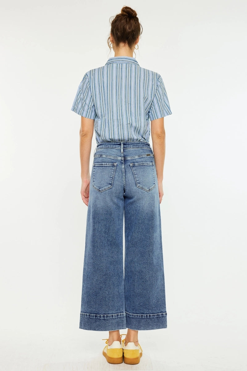 High Rise Crop Wide JEANS=Dark