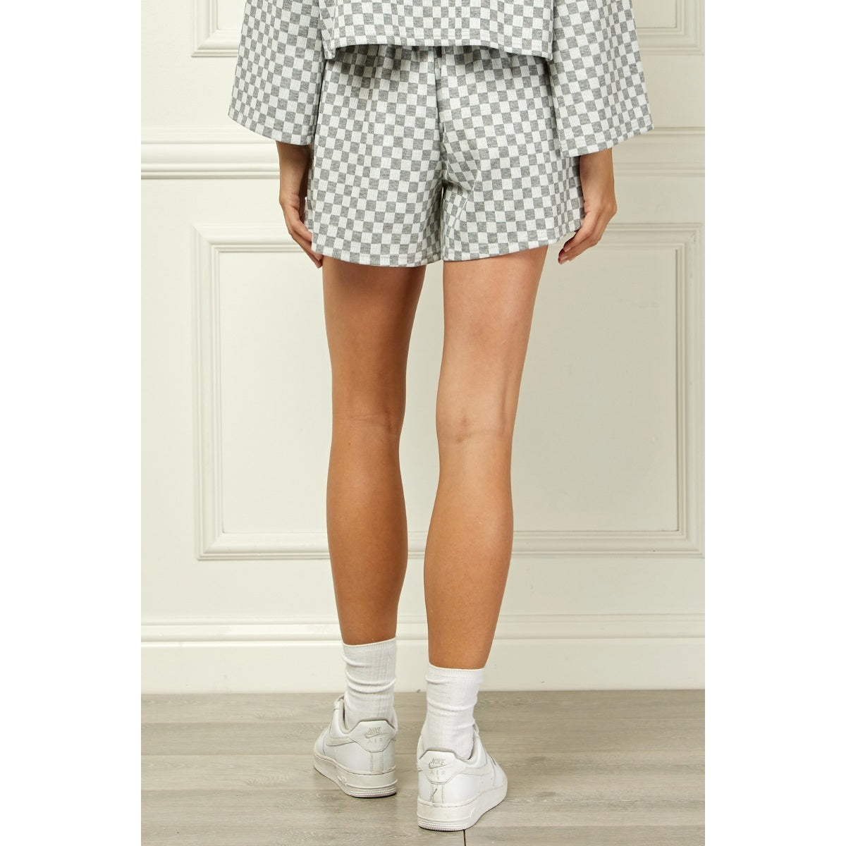 Checker Jersey Drawstring Short-Black