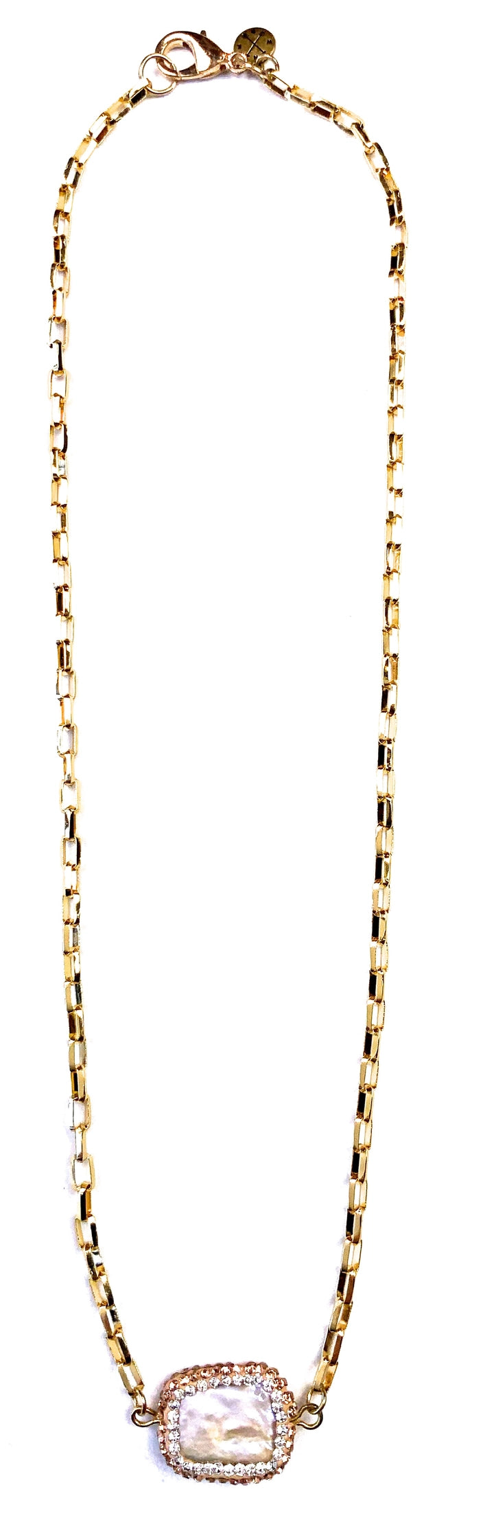 Nk-Box Chain W/Pave Edged Freshwater Pearl
