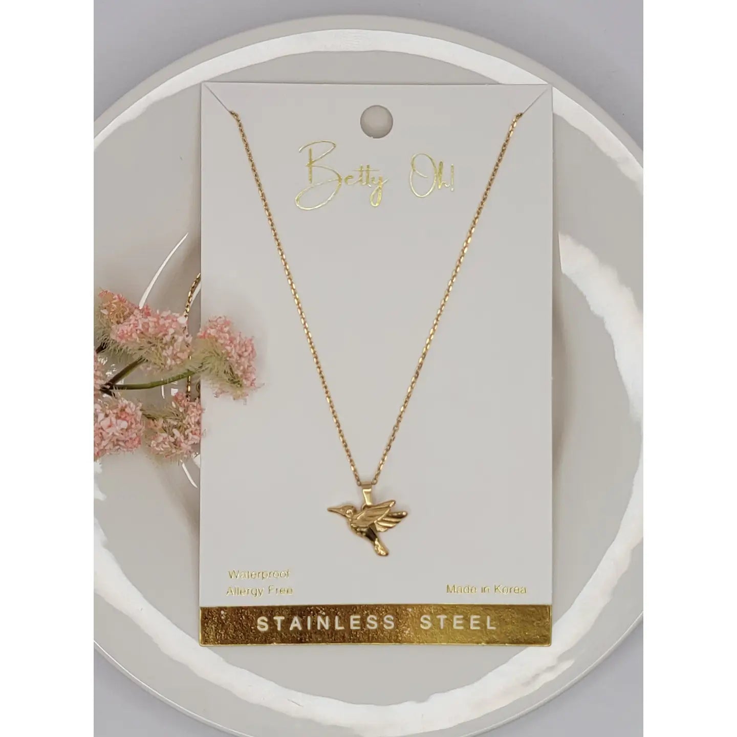 Hummingbird Pendant Stainless Steel Waterproof Necklace-Gold