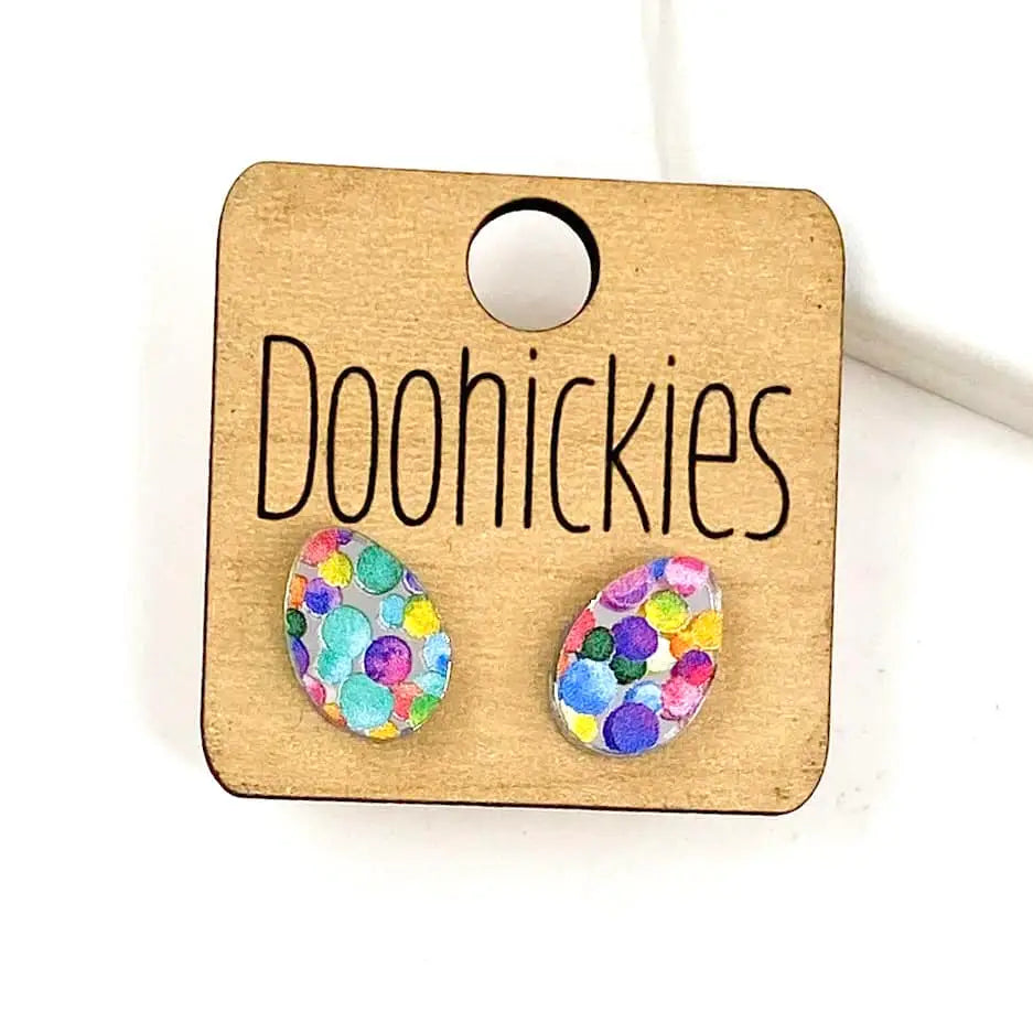 13mm Easter Egg Studs - Easter Earrings-Polka Dots