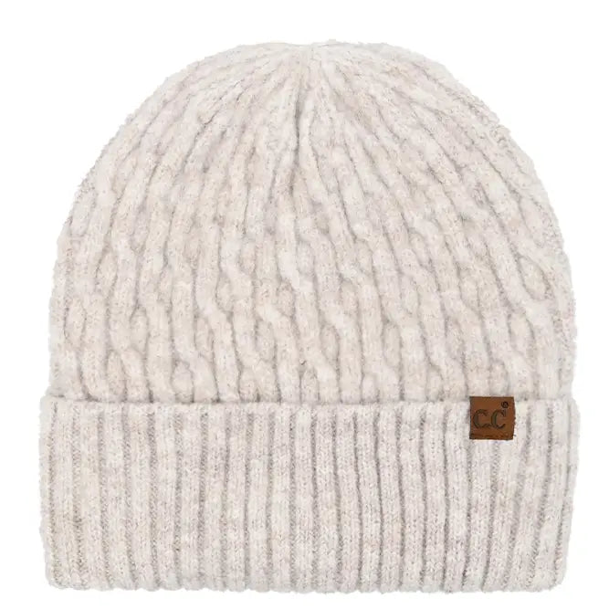 C.C Chain Link Cable Cuff Beanie-Oatmeal
