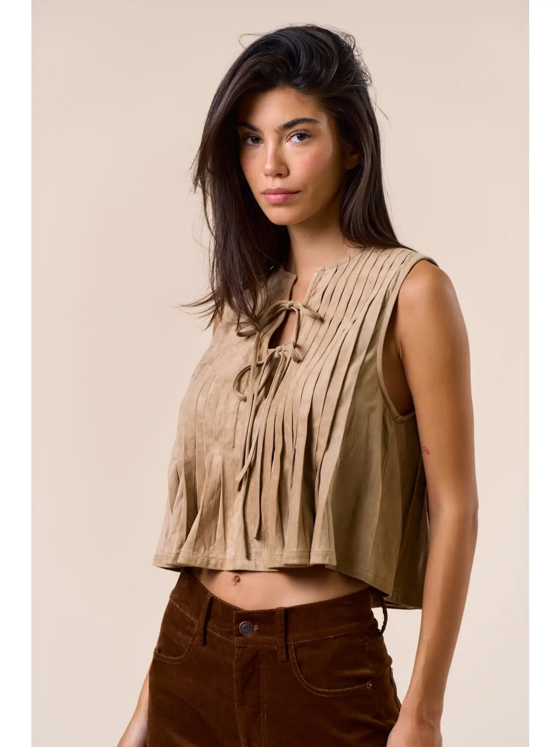 Sleeveless Suede Tie-Front Top