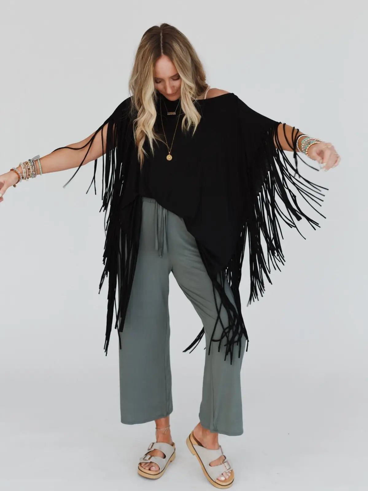 Western Showstopper Fringe Top-Black