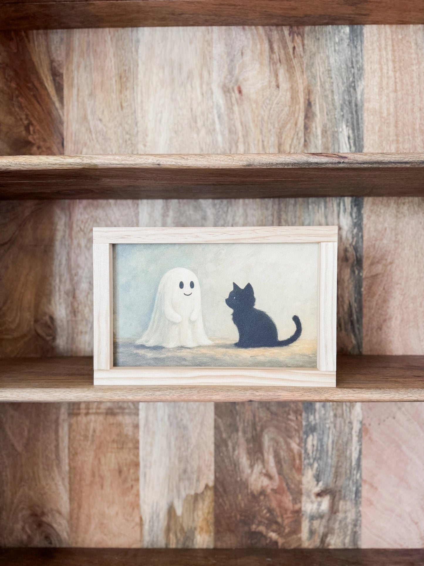 Ghost and Kitten | Halloween Decor Black or Light Oak