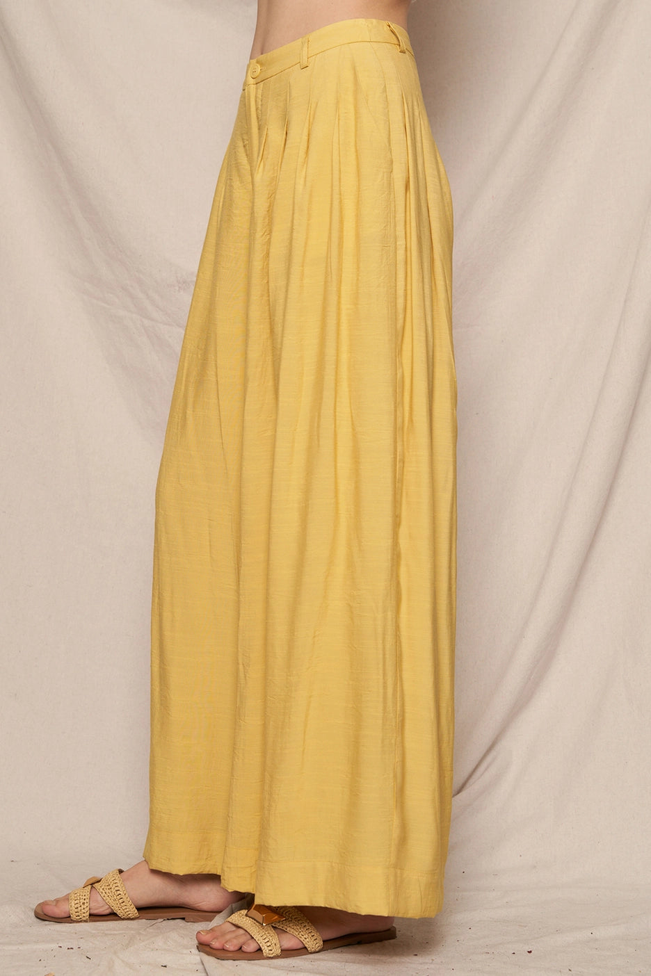 Mustard Pleated Solid Pocket Pants
