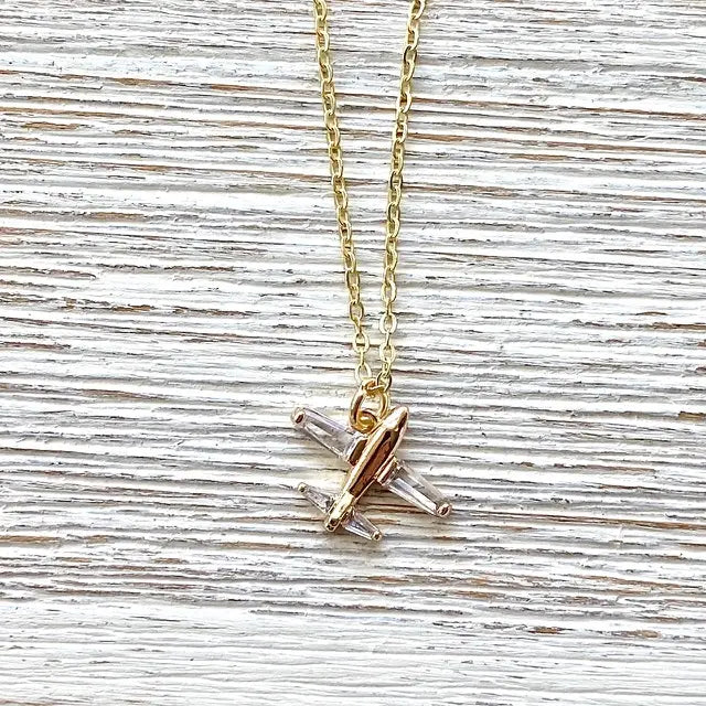 Airplane Necklace Dainty Jewelry Crystal Gold Necklace