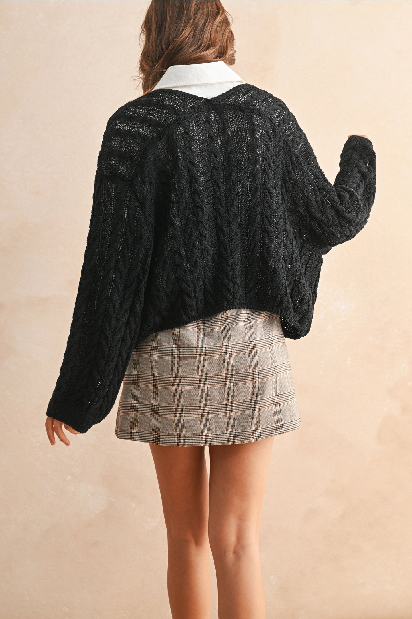 Wednesday Light Weight Cable Knitted Cardigan-BLACK
