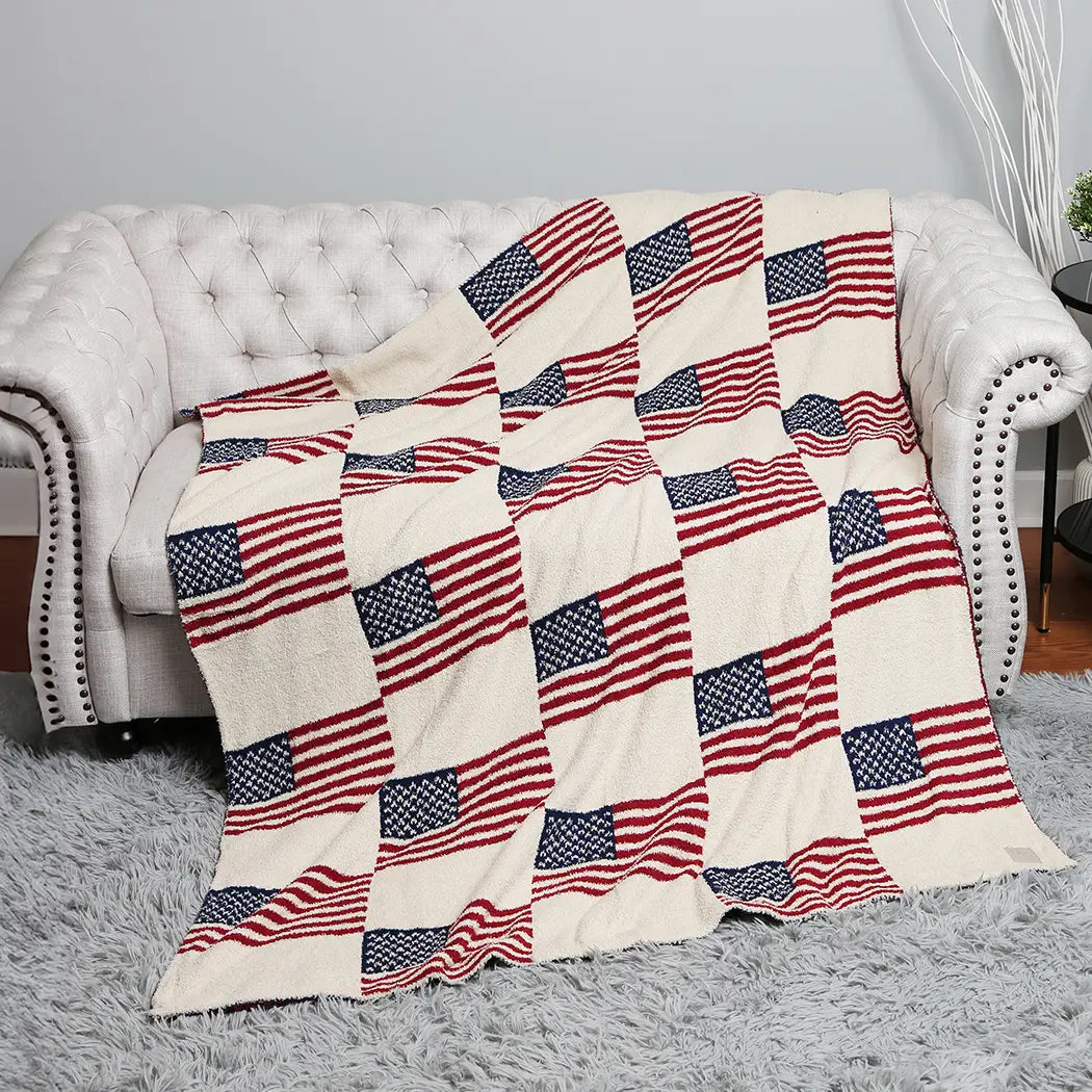 Repeating Us Flag Pattern Print Soft Throw Blanket