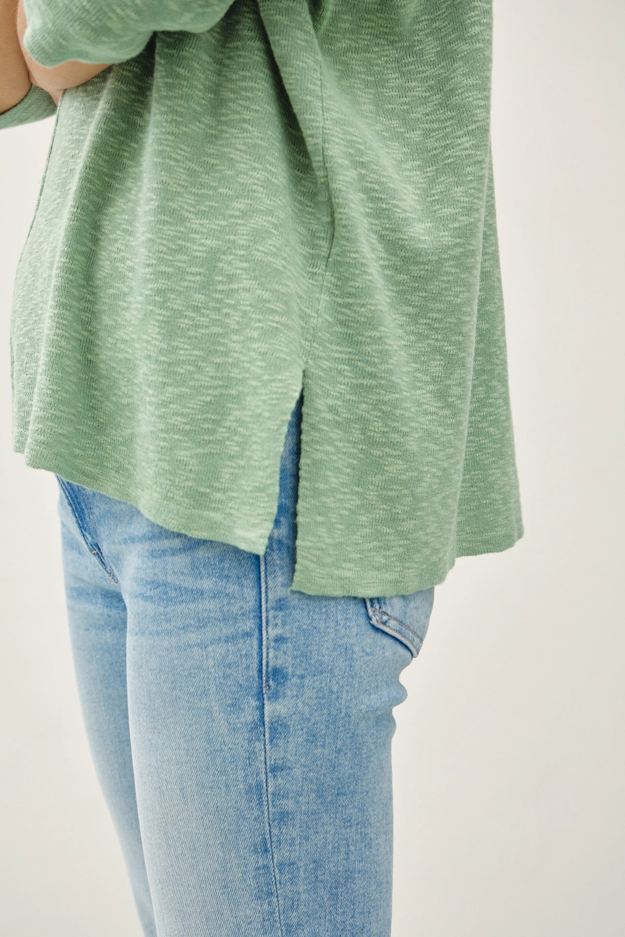Relaxed Fit 1/2 Sleeve Cotton Slub Sweater-Capri