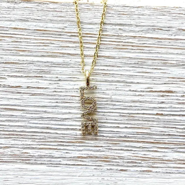 Love Necklace Dainty Jewelry Crystal Gold Word Necklace