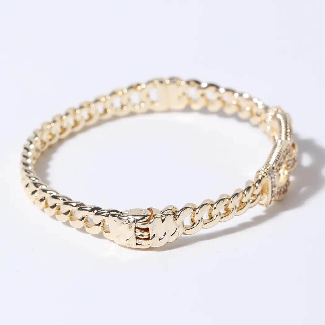 Cz Link Chain Gold Plated Bangle Bracelet