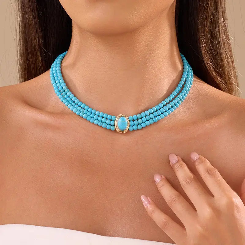 Bohemian Multi Strand Turquoise Bead Necklace