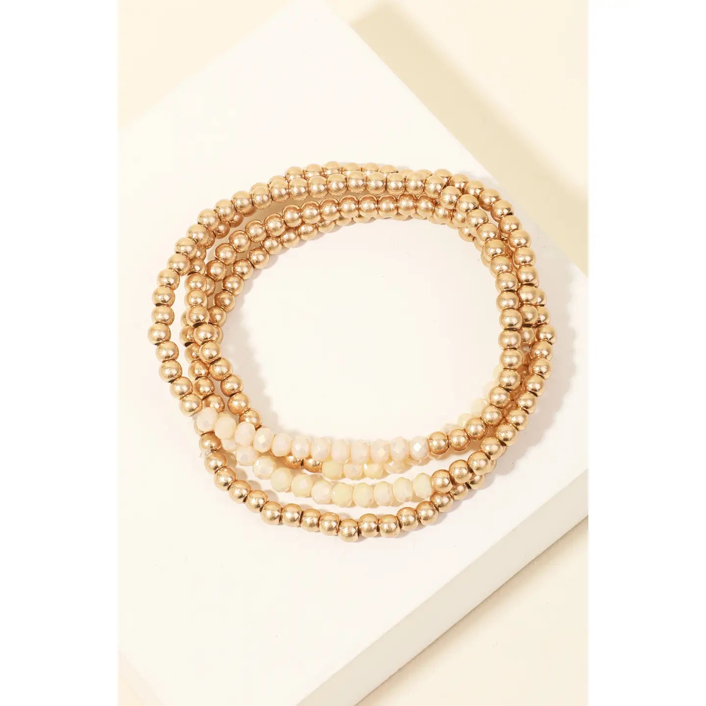 Layered Metallic Beaded Bracelet Set-WIGNAT