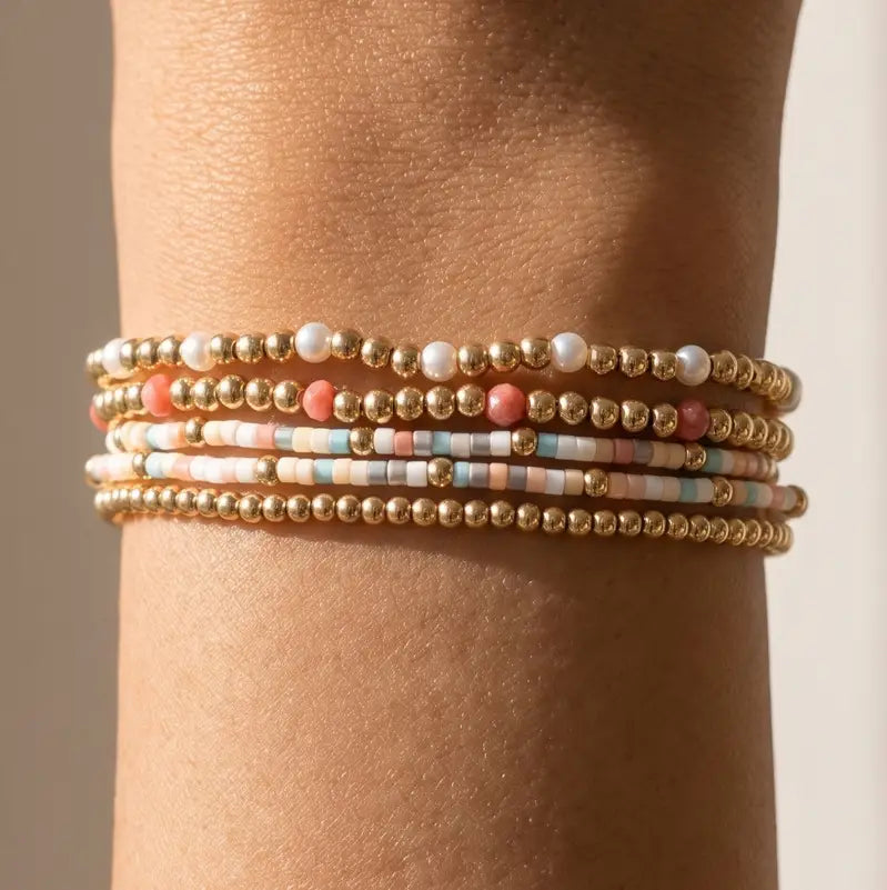 Pearl Accent Beaded Stretch Bracelet Set