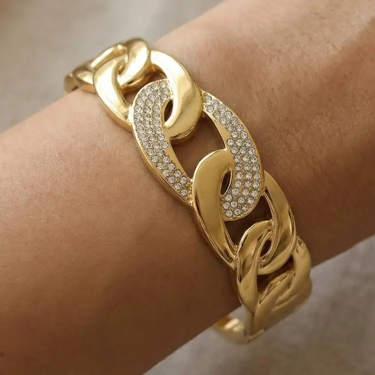 Stainless Steel Chain Pattern Bracelet-Gold