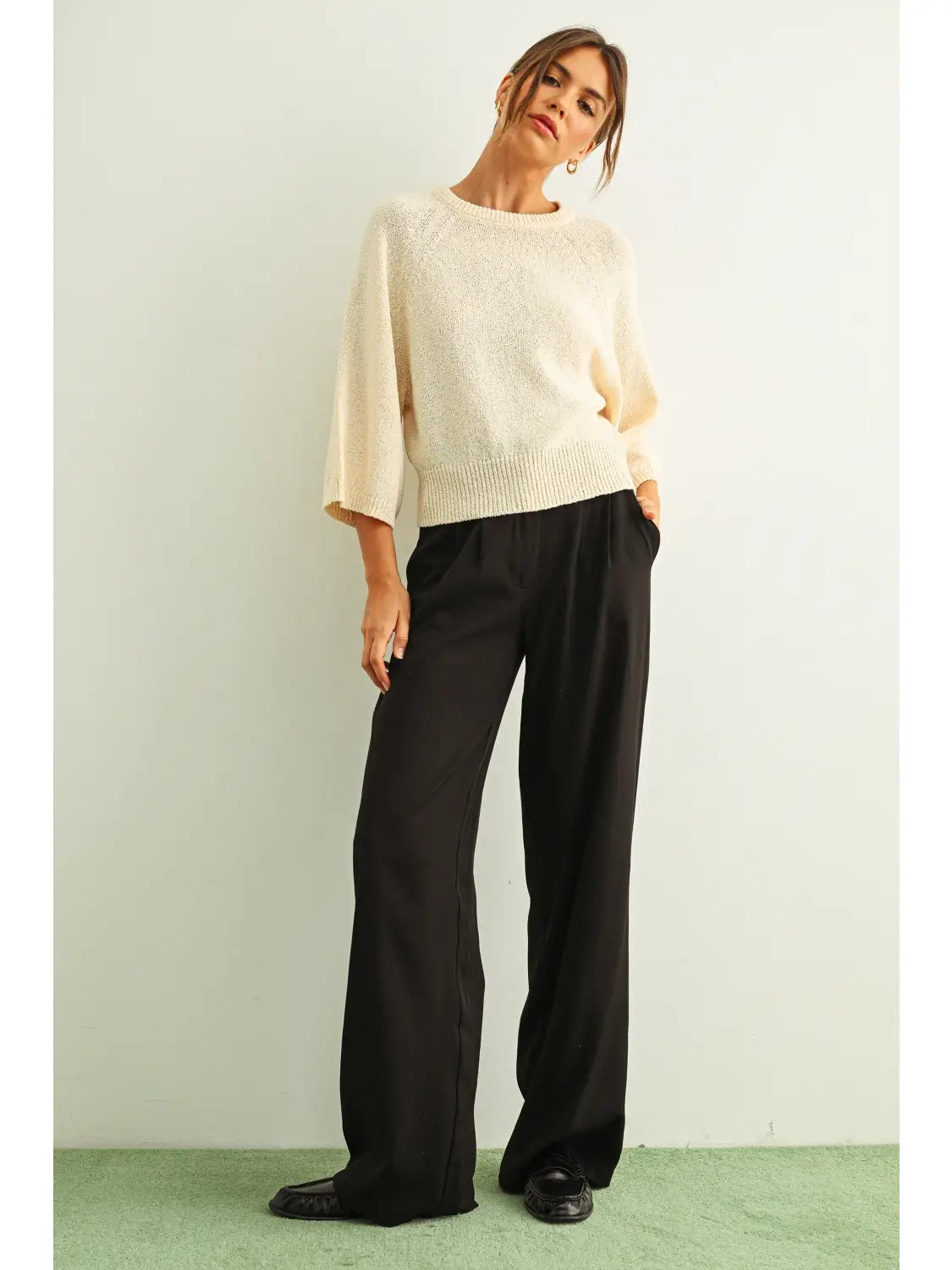 Tara Round Neck 3/4 Sleeve Knitted Top