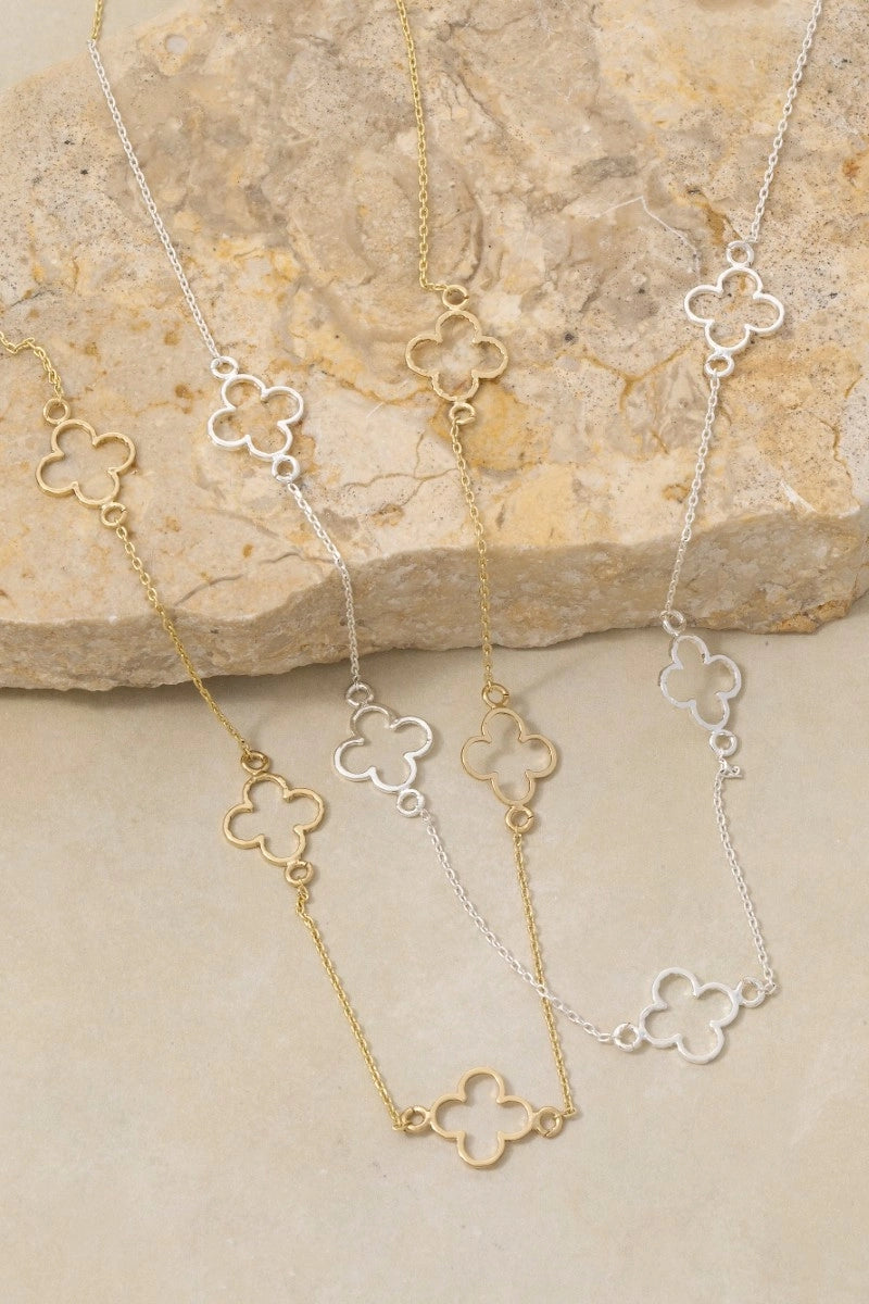 14K Gold Dipped Open Clover Station Necklace-WG