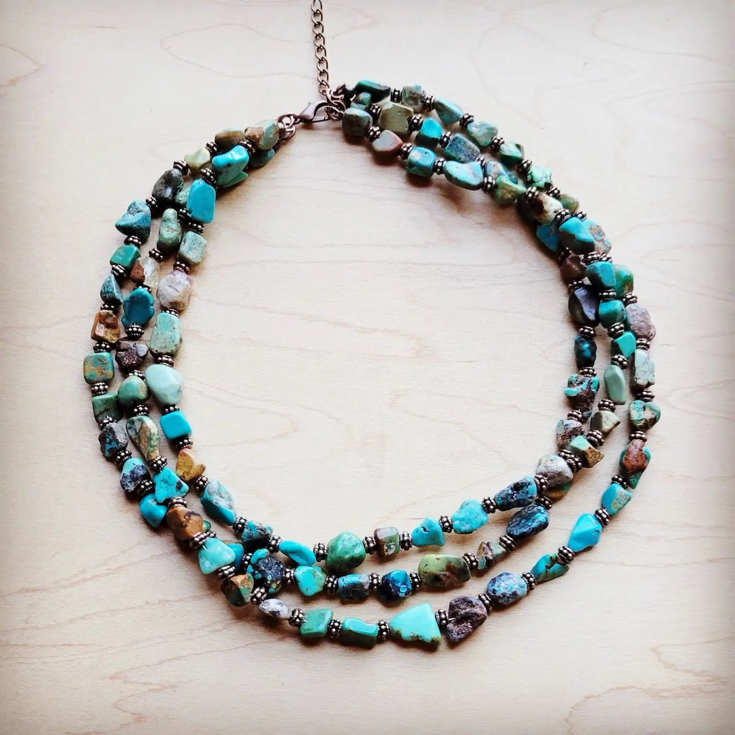 Genuine Hubei Turquoise & Copper Triple Strand Necklace