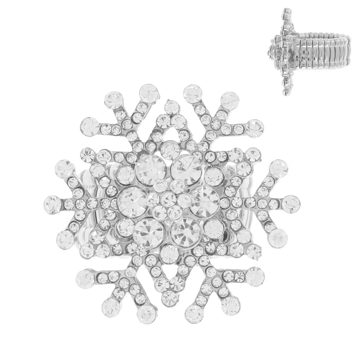 Christmas Crystal Snowflake Stretch Cocktail Ring-Silver