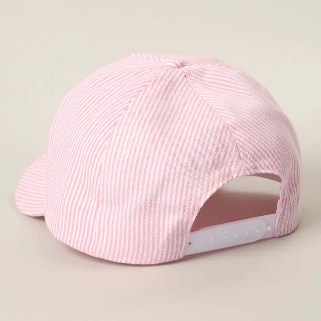 Really Busy Dilly Dallying Embroidered Seersucker Stripe Hat-Blue