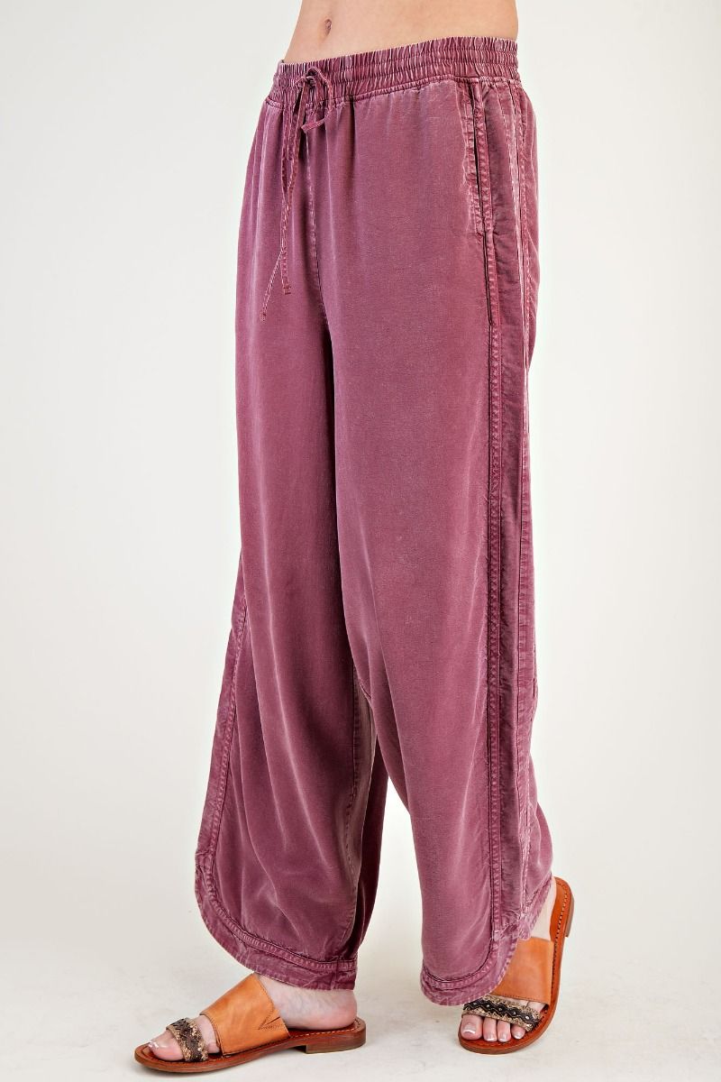 Phalen MINERAL WASHED SOFT TWILL WIDE LEG PANTS-Plum