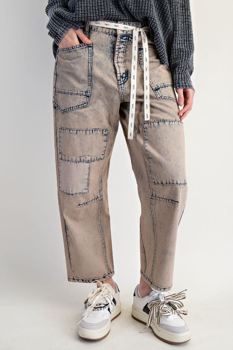 Riot WASHED DENIM BARREL PANTS-Dirty Denim