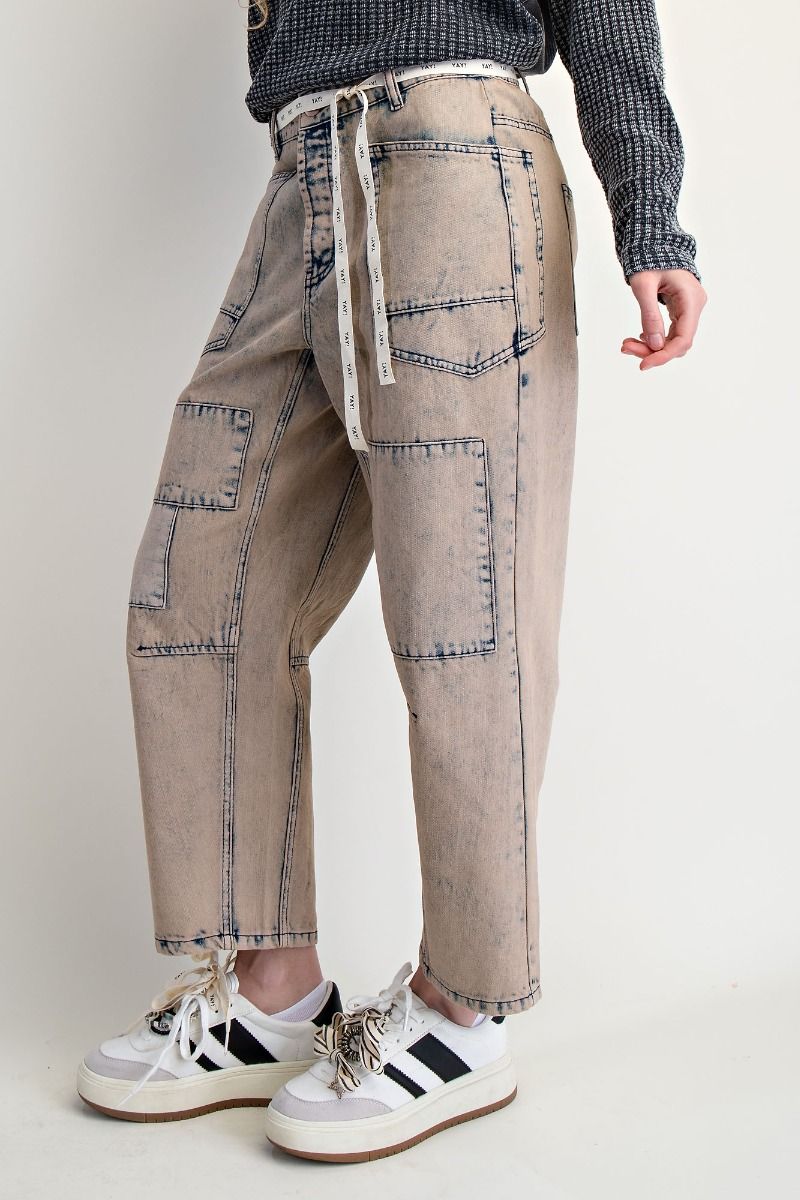 Riot WASHED DENIM BARREL PANTS-Dirty Denim