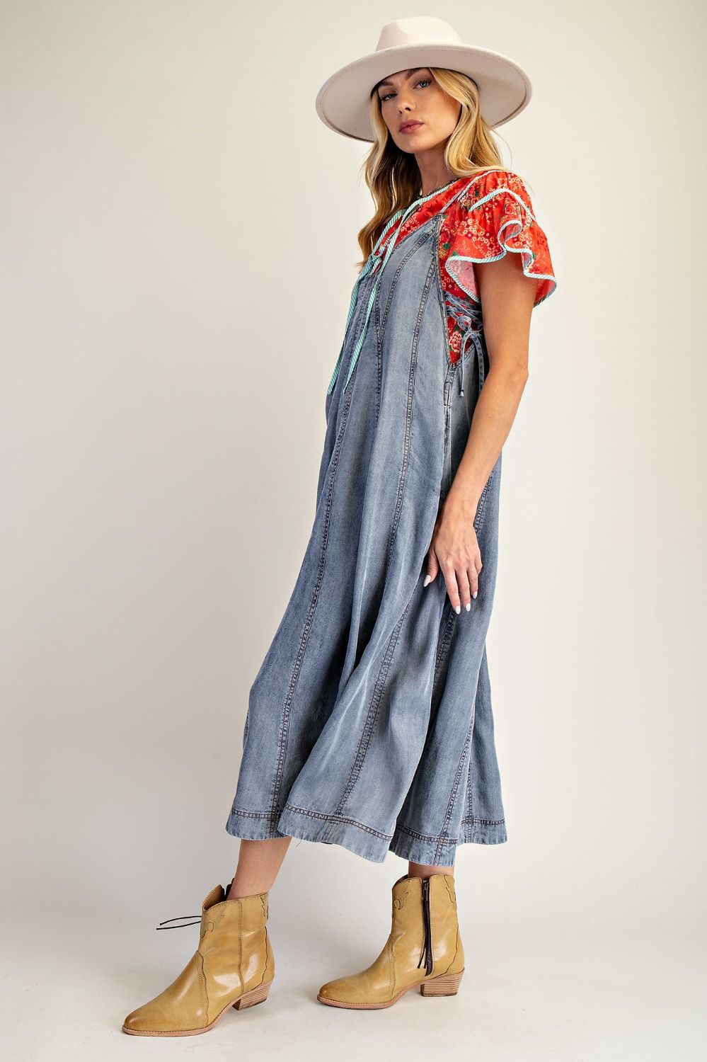 Zoe WIDE LEG WASHED DENIM JUMPSUIT