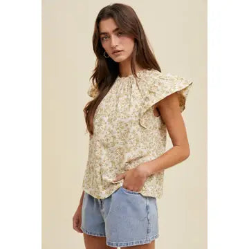 Dijon Floral Ruffle Sleeve Blouse