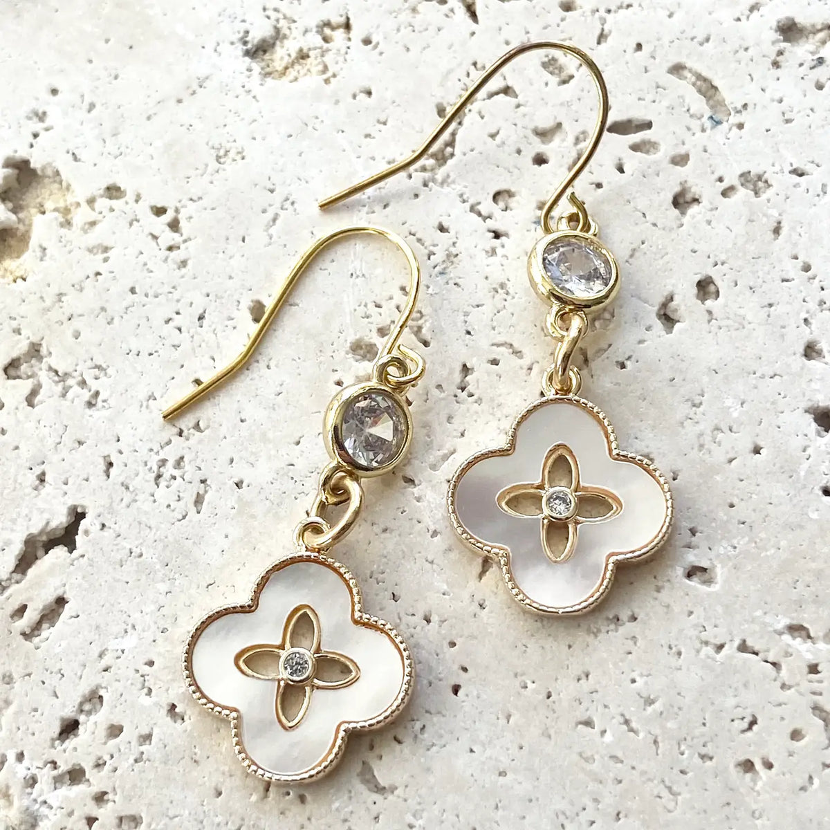 Clover Shell with Crystal Earrings
