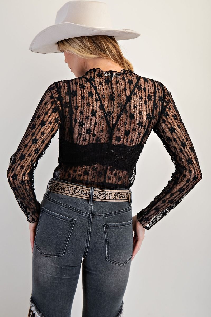 Sabrina SEE THROUGH LACE TOP-Black
