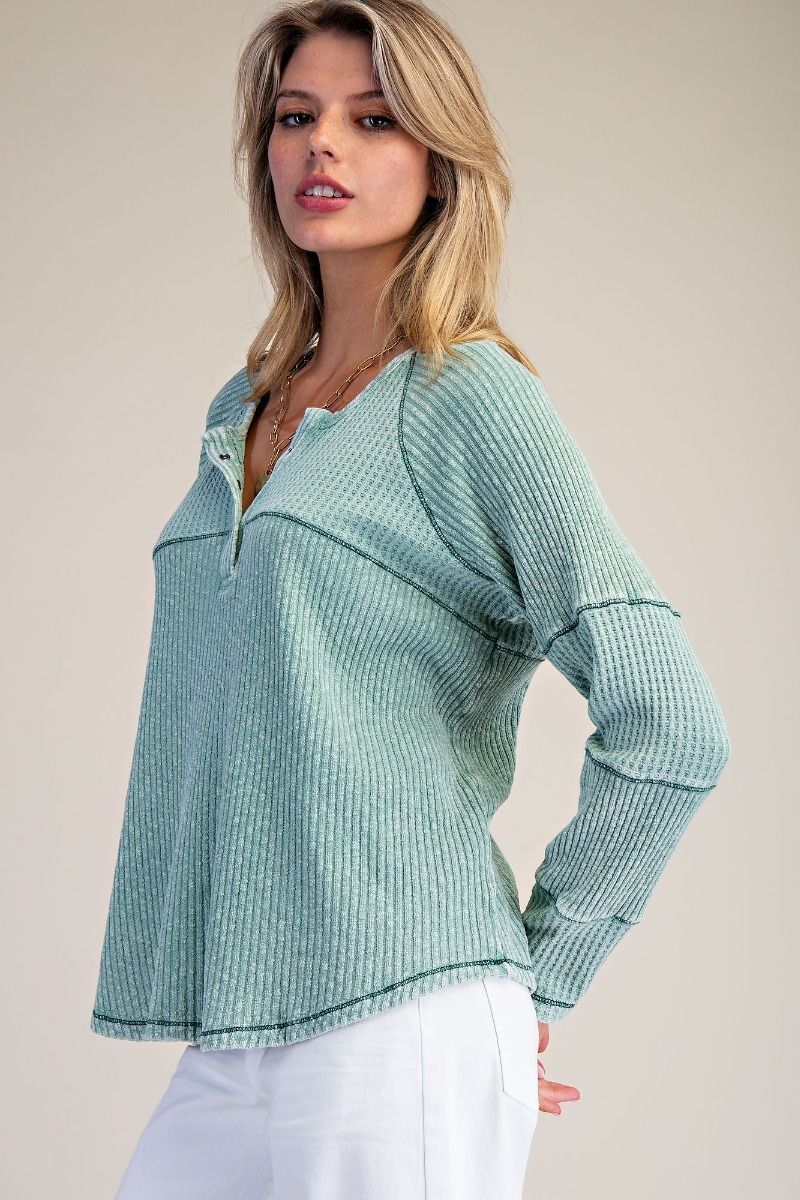 Josie WASHED THERMAL & HENLEY KNIT TUNIC-Sage