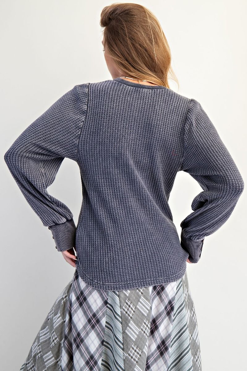 Jolie WASHED THERMAL HENLEY TOP-DkNvy