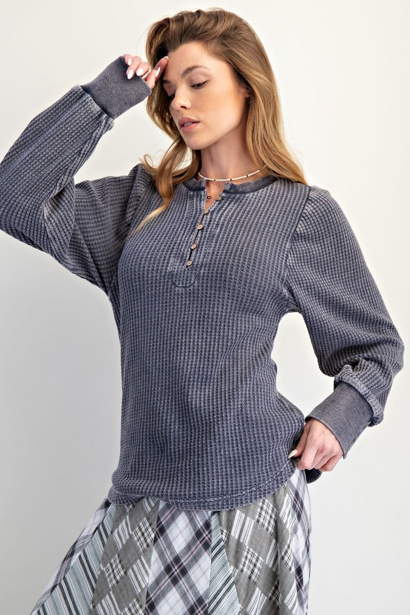 Jolie WASHED THERMAL HENLEY TOP-DkNvy