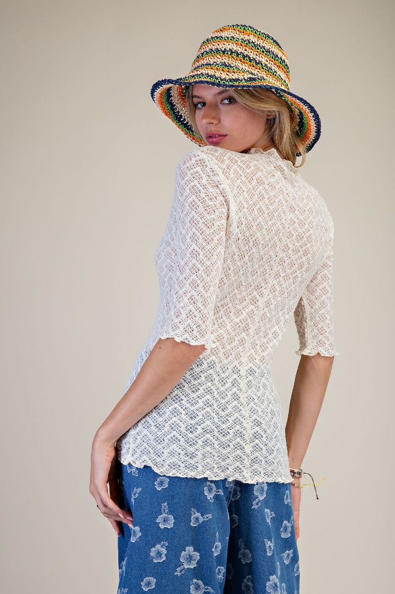 Cora HALF SLVS LACE FITTED TOP-Natrual