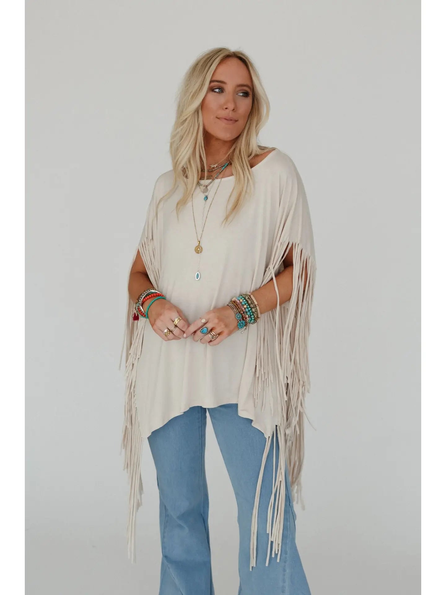 Western Showstopper Fringe Top - Oat