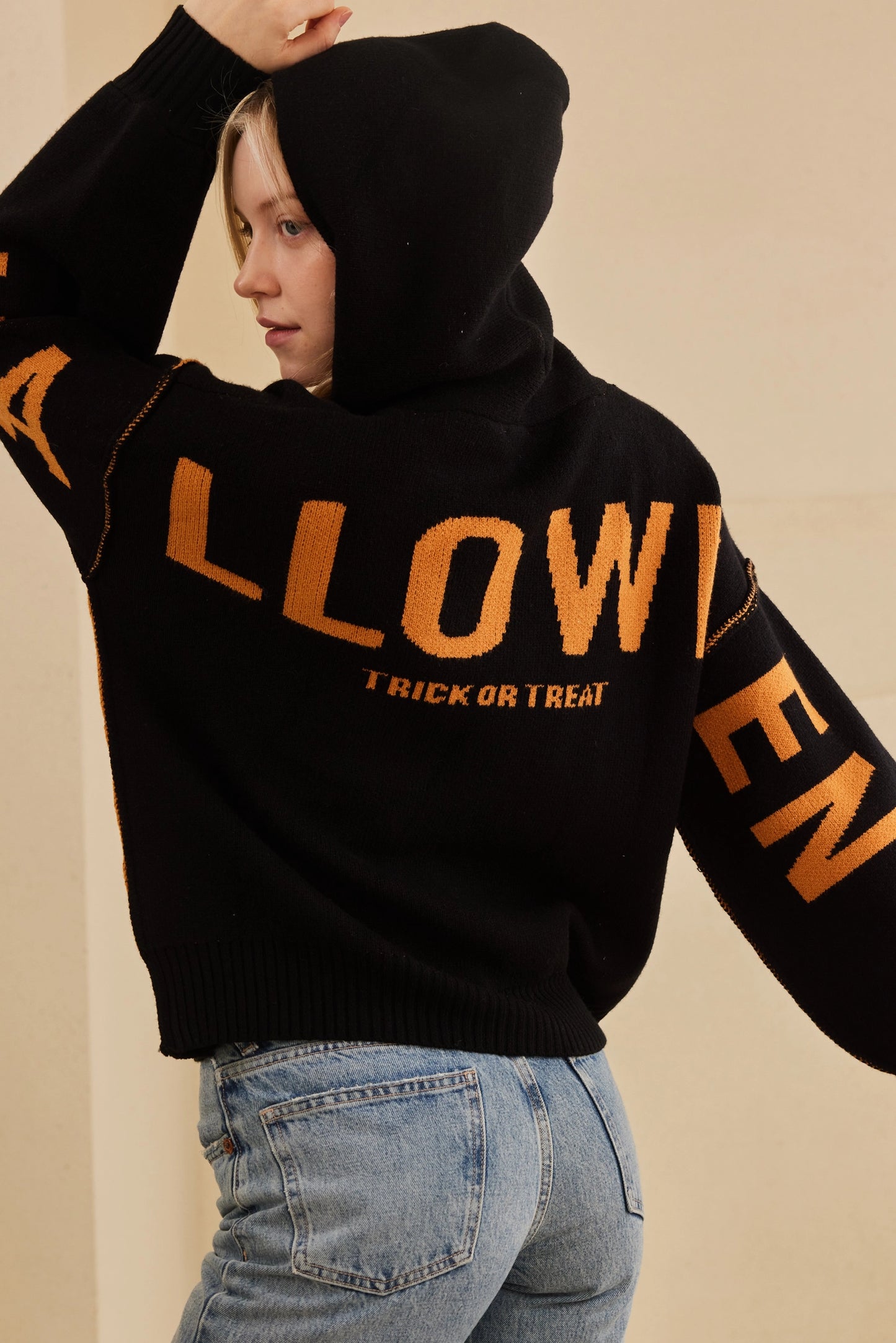 Hooded Halloween Sweater with Jaco O Embroidery