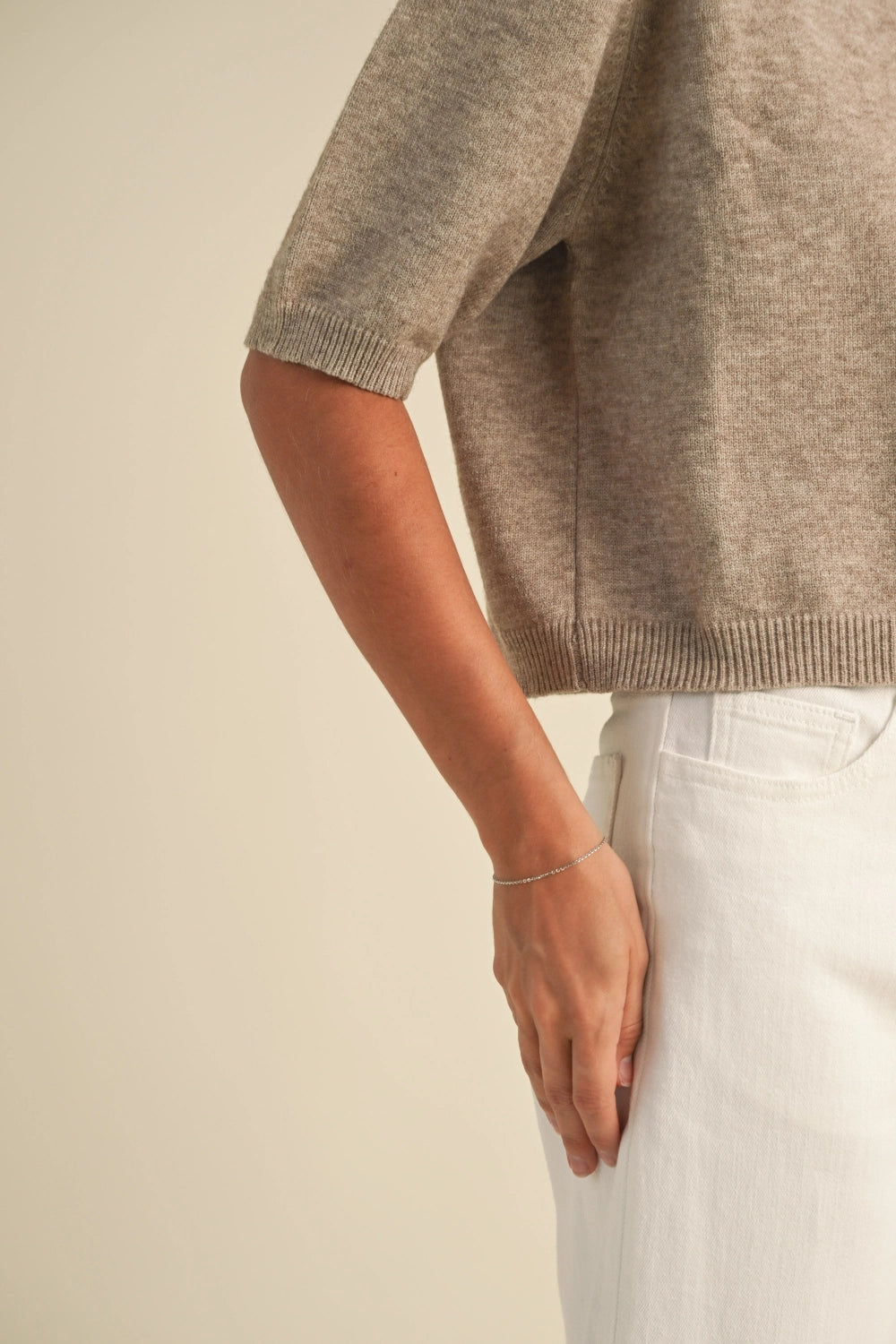 Jess Short Sleeve Sweater Top-Mocha