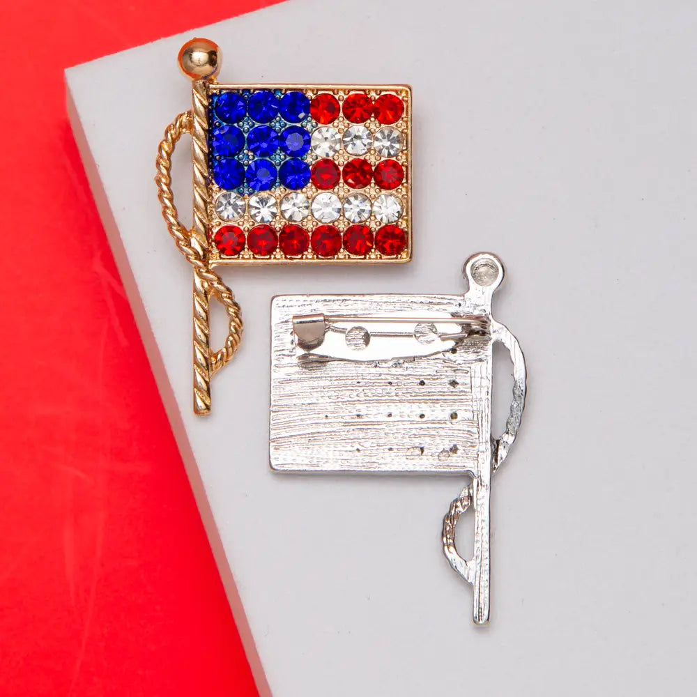 American Flag Brooch Pin Embellished with Crystals