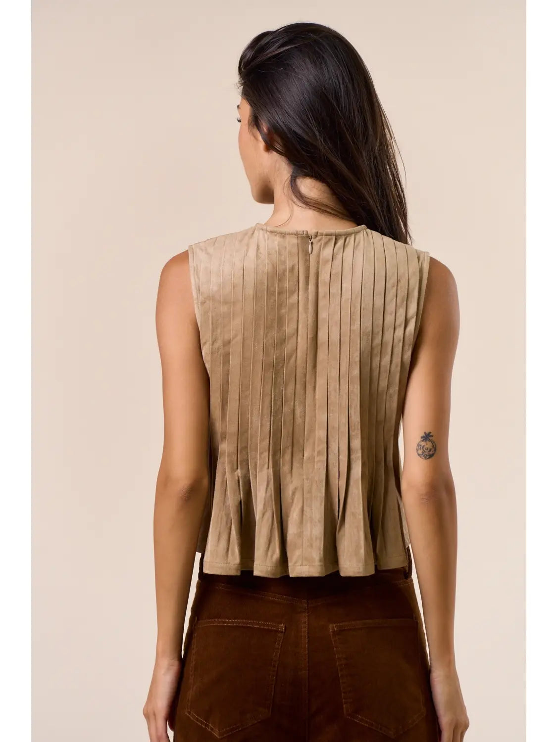 Sleeveless Suede Tie-Front Top