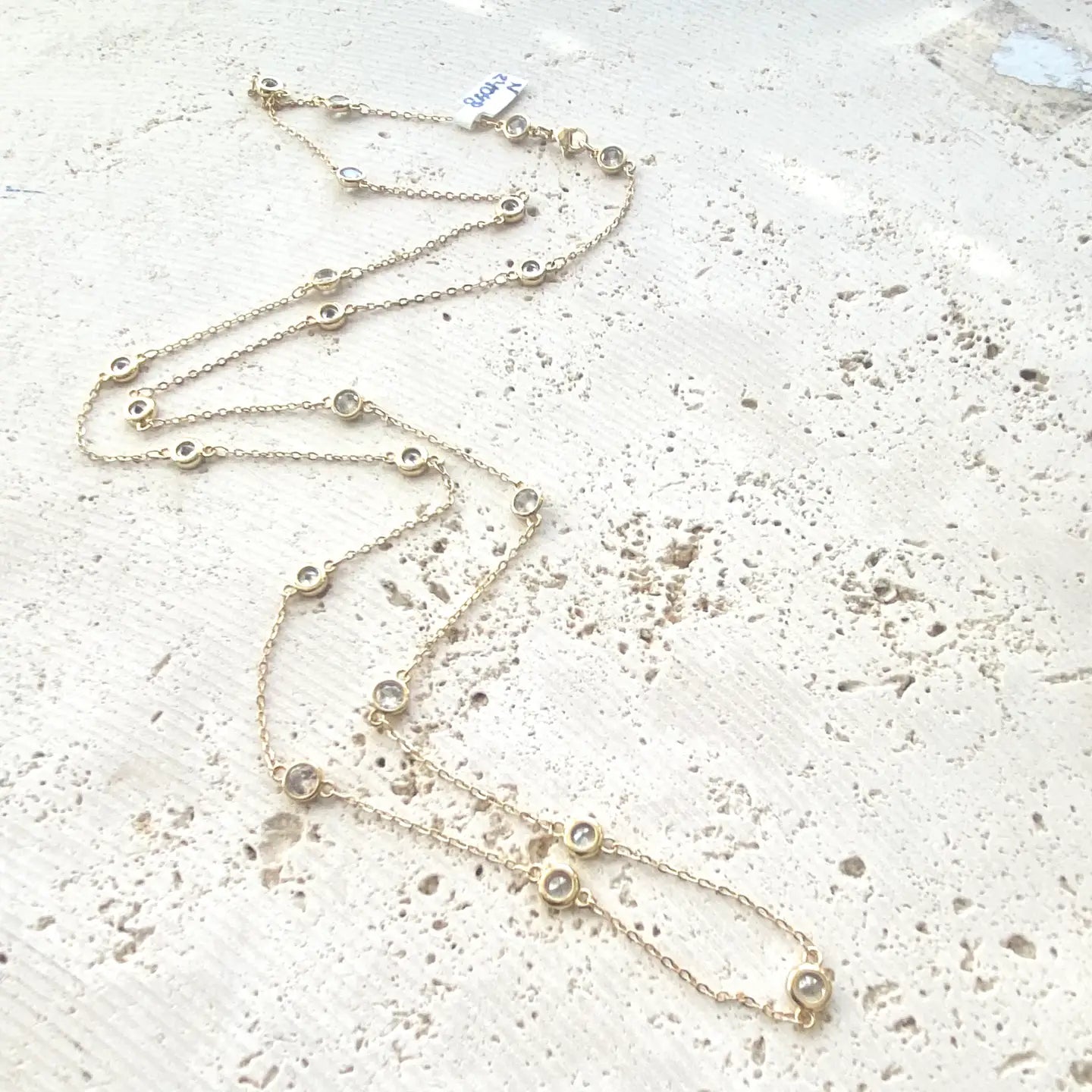 Long Gold Crystal Layering Necklace