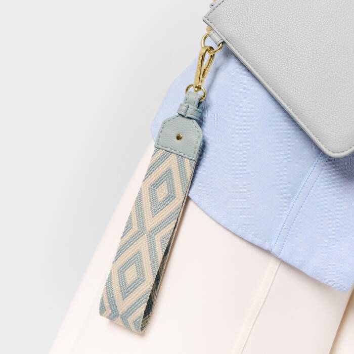Katie Loxton Canvas Wristlet Strap-Duck Egg Blue Chevron