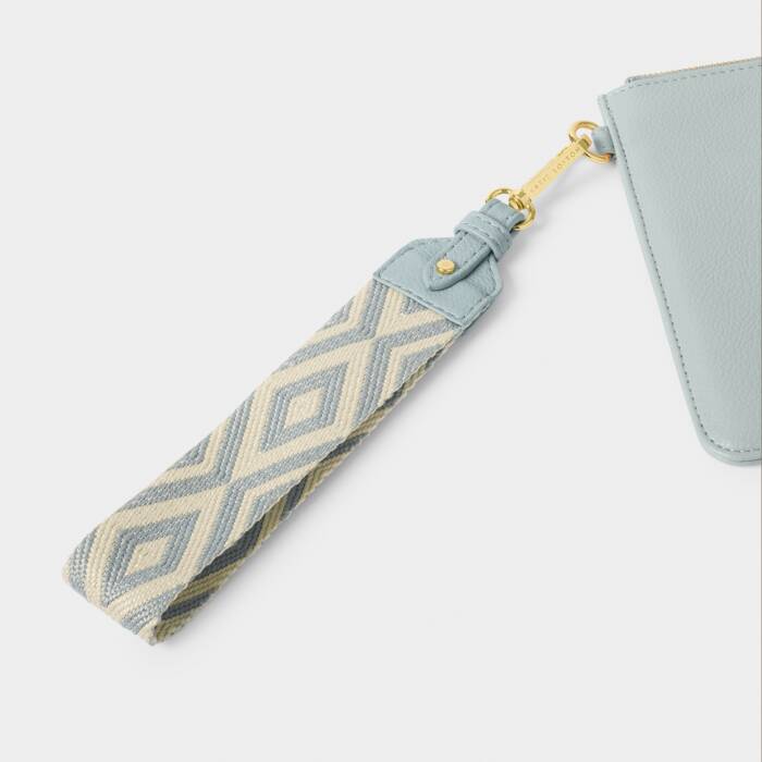 Katie Loxton Canvas Wristlet Strap-Duck Egg Blue Chevron