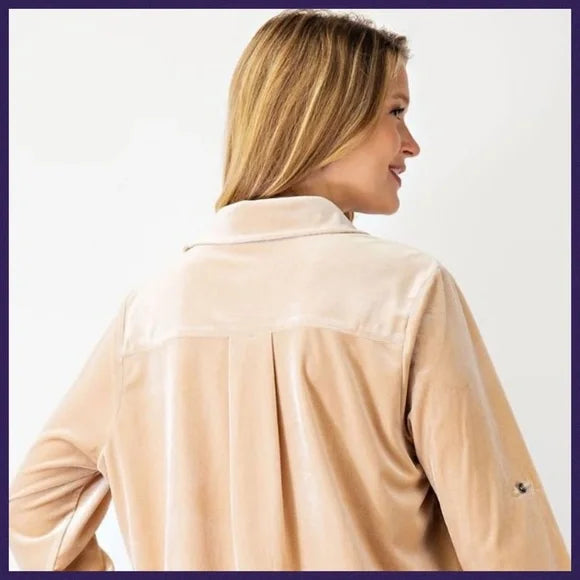 Pearl Long Sleeve Velvet Button Down Top