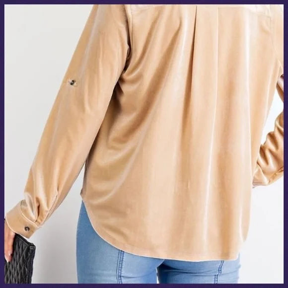 Pearl Long Sleeve Velvet Button Down Top