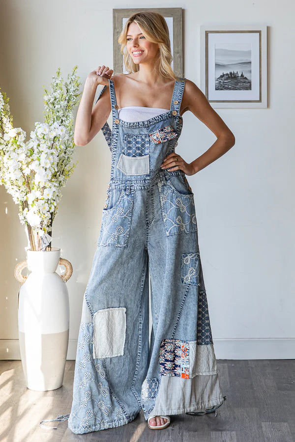 Rayne Denim Multi Patch Overalls