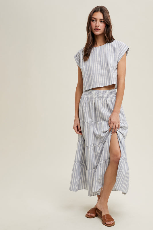 Cairo STRIPED RELAXED CROP TOP AND SKIRT SET-Taupe