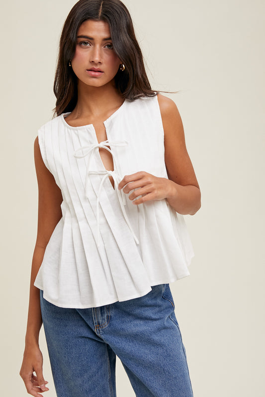 Amara BOW DETAIL SLEEVELESS PLEATED TOP
